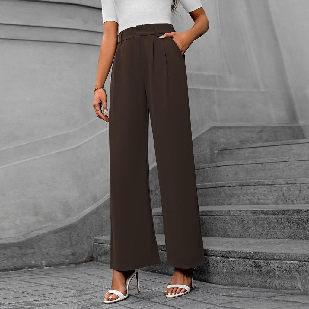 Lässiges Temperament Pendlerhose mit hoher Taille Lose gerade lange Hose mit weitem Bein für Damen