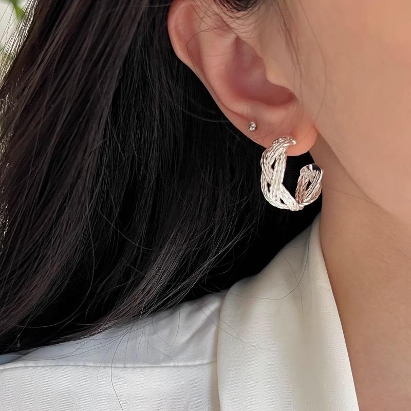 925 Sterling Silver Vintage Earrings For Women Trendy Simple Interware Lines Earring Jewelry Prevent Allergy Party Accessories