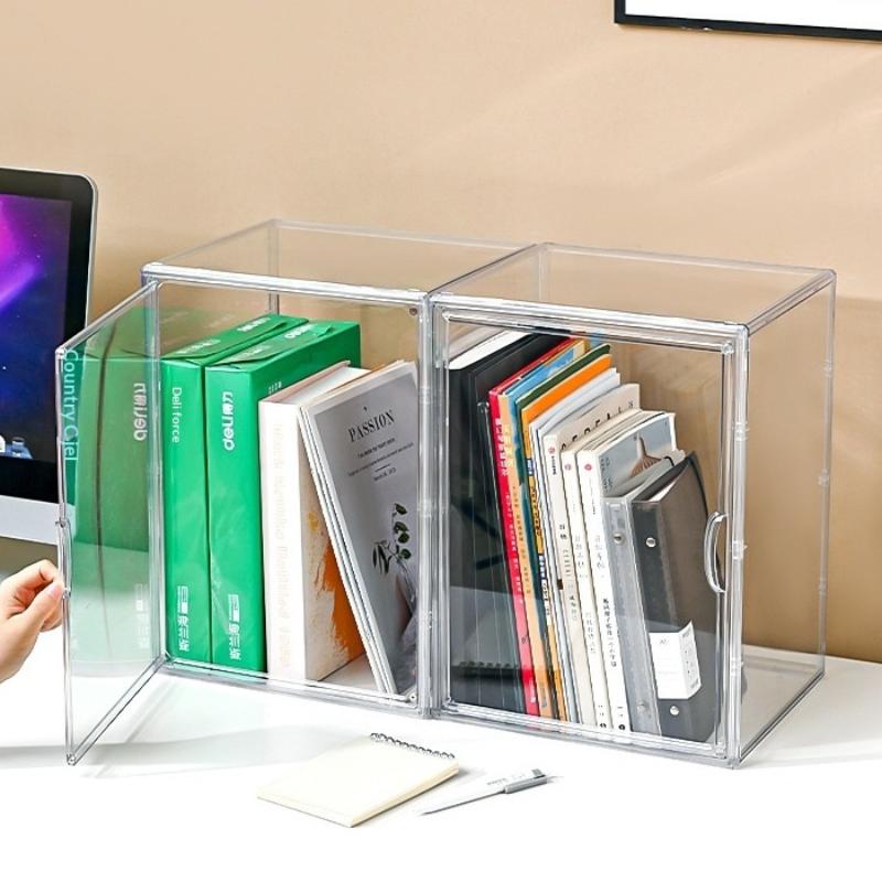 Transparent Acrylic Desktop Display Cabinet - Dustproof Large Capacity Bookshelf, Cd Album Book Magazine Sorting Storage Box