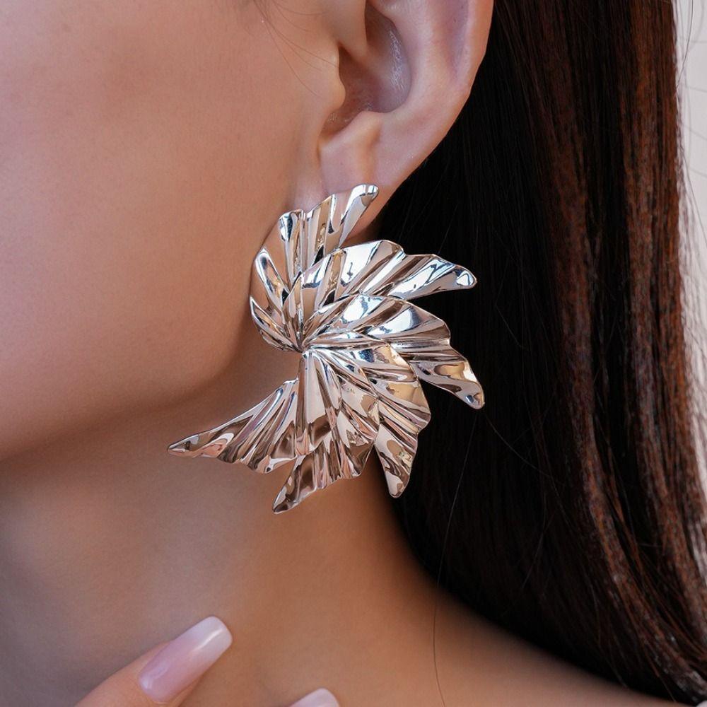 Steel Needle Metal Pleated Earrings Pleated Metal Stud Earrings Fashion Jewelry