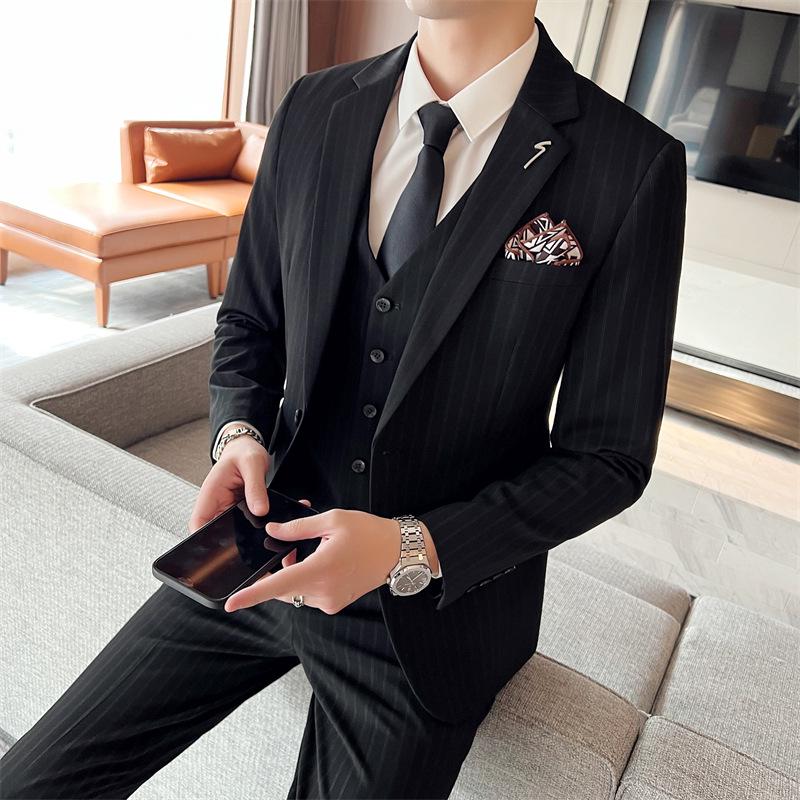 Men's Slim Fit Striped Three-Piece Suit for Wedding or Business Wear