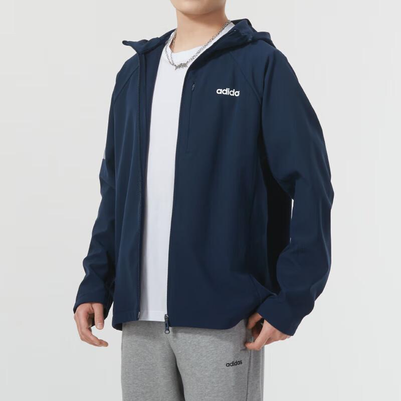 Adidas Striped Logo Print Outdoor Casual Sports Training Jacket Men Jacket Dark-Blue JE3553