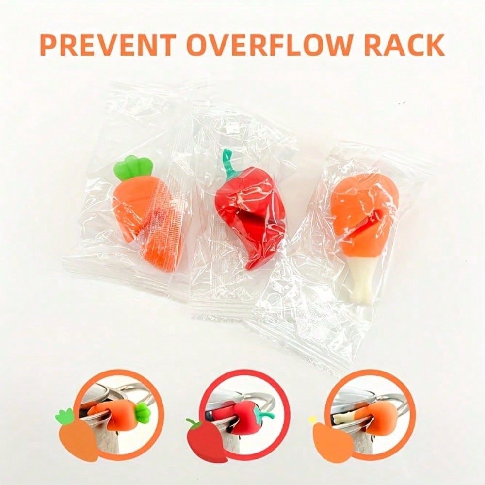 Heat-Resistant Silicone Pot Lid Holder With Carrot & Bell Pepper Design - Leak-Proof Non-Slip Kitchen Accessory, Keeps Lid Open To Reduce Spills