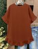Plus Size Women's Ice Silk Pleated Ruffle Top with Flare Sleeves and Round Neck.