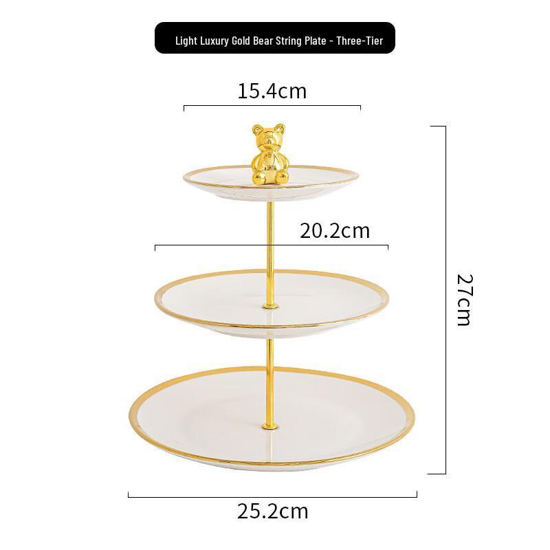 Small Bear Golden Three-Tier Ceramic Fruit Plate
