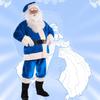 Santa Blue Costume Men Women Christmas Clothes Makeup Beard Party Prop Outfit