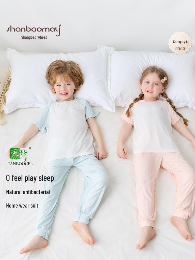 Bamboo Fiber Summer Pajama Set for Kids - Breathable, Soft, Short Sleeve & Long Pants