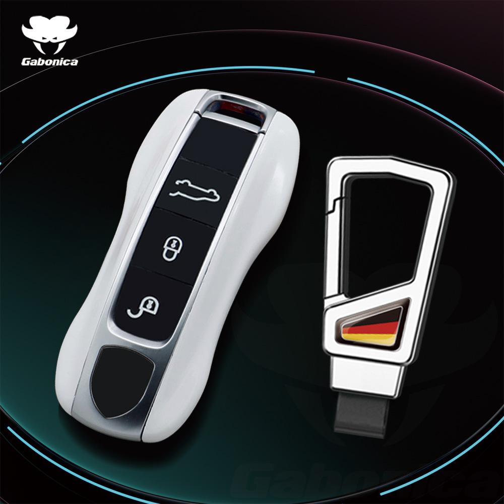 For Porsche Cayenne Coupe Panamera Taycan 911 971 9Ya Macan Boxste Carbon Fiber Car Key Fob Case Cover Keyless Chain Ring Holder