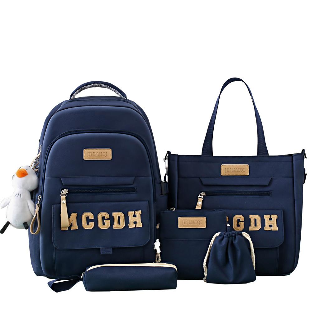 

Girl School Backpack Five Piece Set With Letter Splicing Design For Teenagers Темно-синій