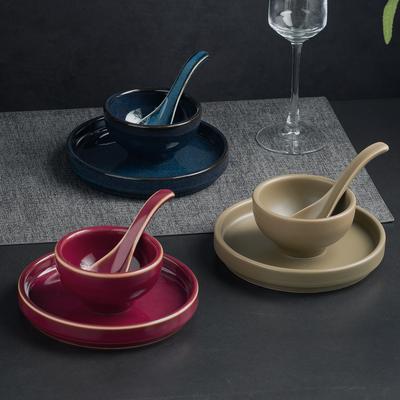 Hot Pot Restaurant, Tableware, High-End Hotel Table, Three-Piece Rice Bowl Dipping Bowl, Hotel Banquet Bone Spitting Plate