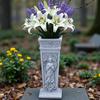 Sturdy Resin Memorial Vase with 55 Inch Metal Spike for Ground Placement Elegant Cemetery Flower Holder for Garden Decoration