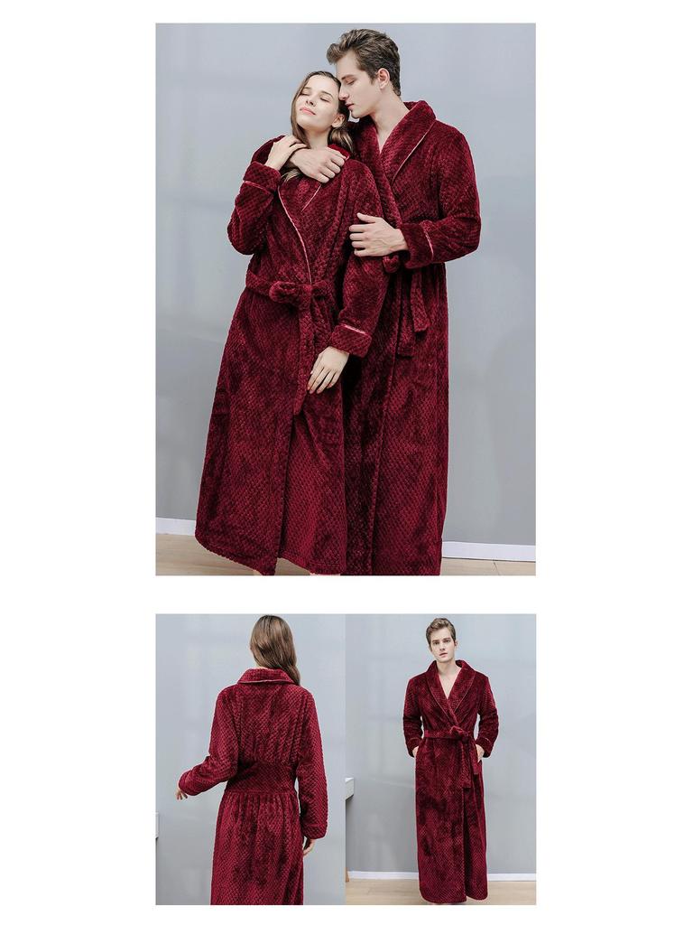 Women's & Men's Extended Length Winter Plush Flannel Bathrobe & Pajamas Set