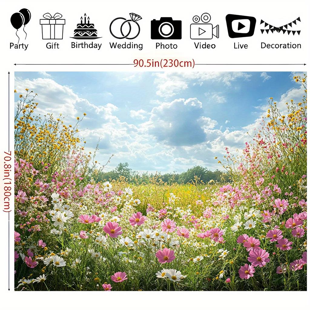 2D plane 1 piece of colorful nebula flower field floral background party banner dreamy and romantic bedroom and living room