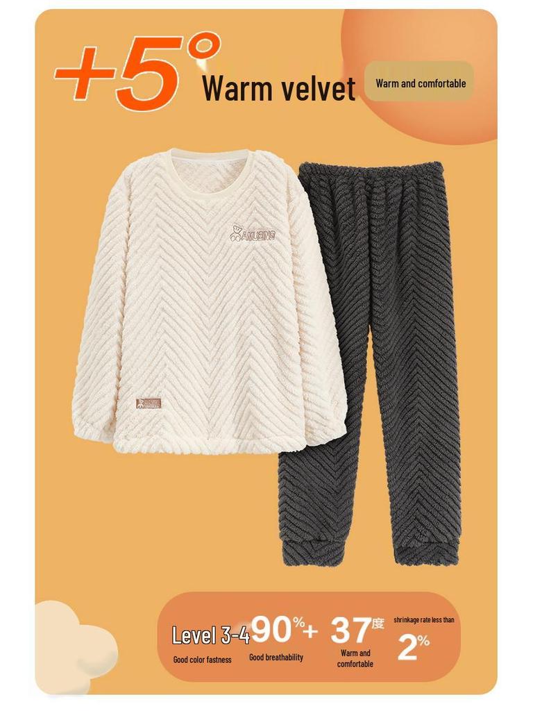 Men's Winter Thickened Coral Fleece Pajamas: Cute Cartoon Warm Homewear Set for Teenagers and Students