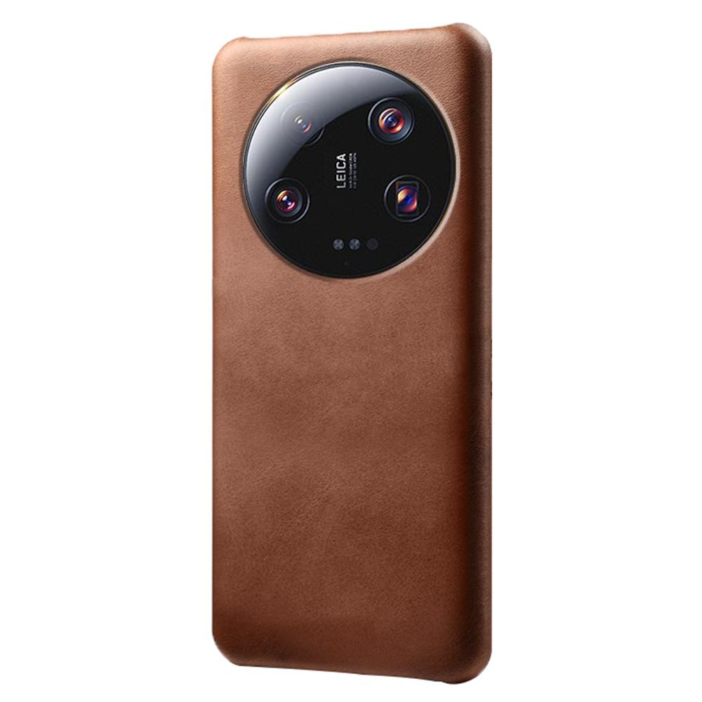 

For Xiaomi 13 Ultra PU Leather+PC Phone Cover Calf Texture Anti-Scratch Back Case Brown