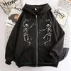 Women's Hooded Zip Up Loose Fit Long Sleeve Printed Butterfly Casual Cardigan Sweatshirt Jacket