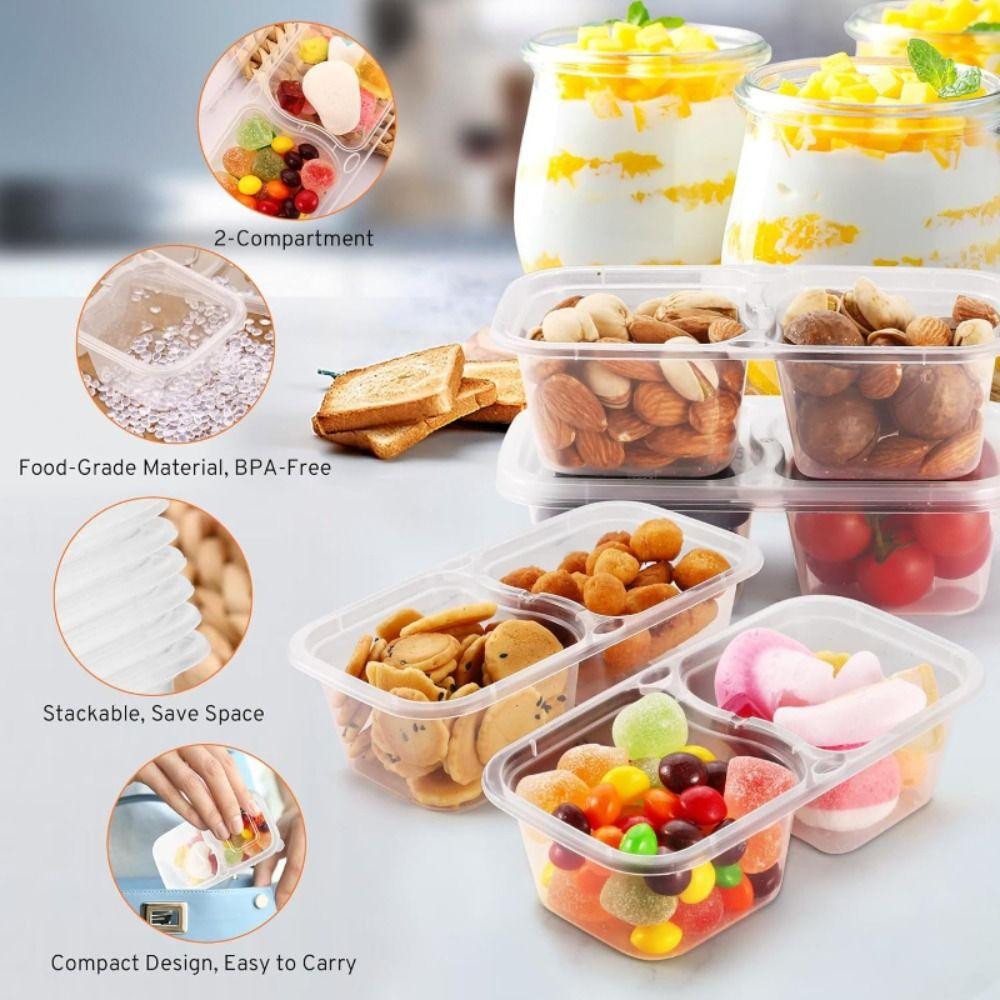 5Pcs Clear Plastic Portion Cups Double Compartment Snack Containers Food Storage Box  Takeaway