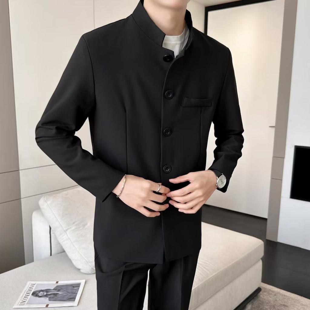 Oblek s límečkem v čínském stylu Ležérní oblek pro muže Kompletní sada tunika