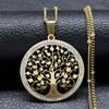 Fashion Tree of Life Stainless Steel Necklace Gold Color Crystal Pendant Necklaces Elegant Women Girl Jewelry Gifts N76S01