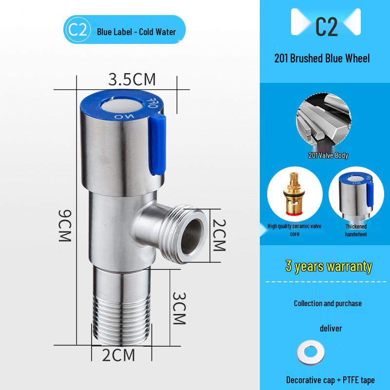 Dual-Outlet 304 Stainless Steel Angle Valve for Hot and Cold Water, Home Use, Toilet