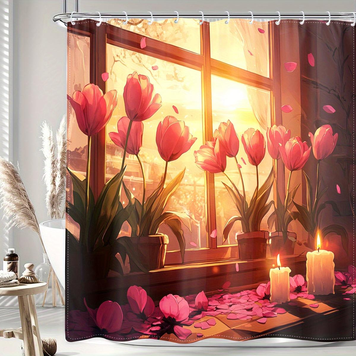 

1Pc Floral Balcony Scene Polyester Shower Curtain With Hooks - Machine Washable, Digital Print, Elegant Home Decor For All Seaso W60H190(CM)-1 Pcs