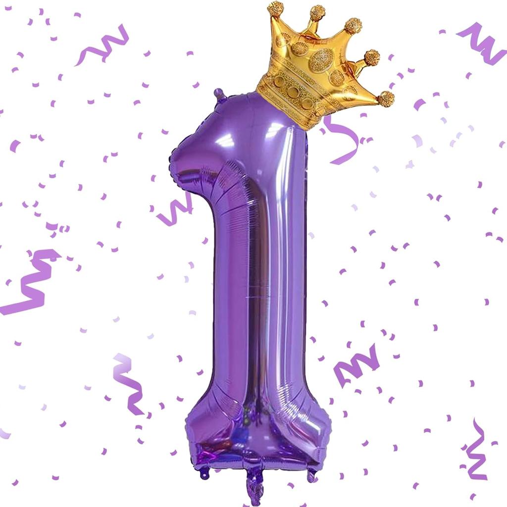 Purple 1 Balloon 40 Inch,Giant Number 1 & Mini Crown Balloons Set for Girl Boy 1st Birthday Party Decorations,Purple Birthday Party Decorations