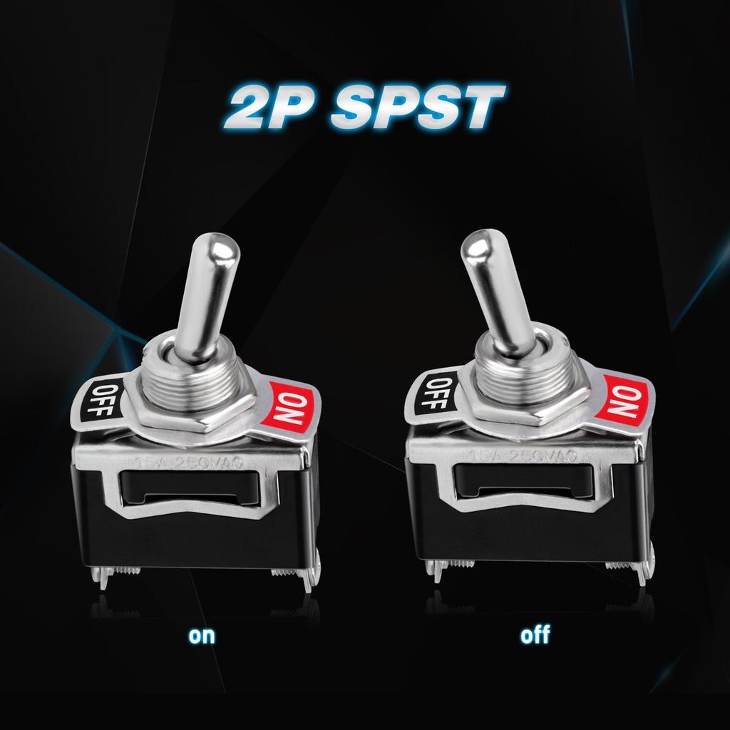 Hochlast-Wippschalter 15A 250V 20A 125V SPST 2-polig Ein/Aus-Schalter Metallhebel Wasserdichte Staubschutzkappe - 5er-Pack