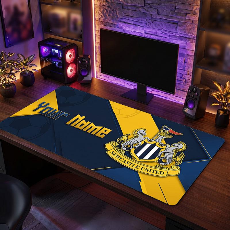 Newcastle United FC Custom Large Mouse Pad, Personalized Name Text Print, Football Logo Non‑Slip Desk Mat Gaming Gift