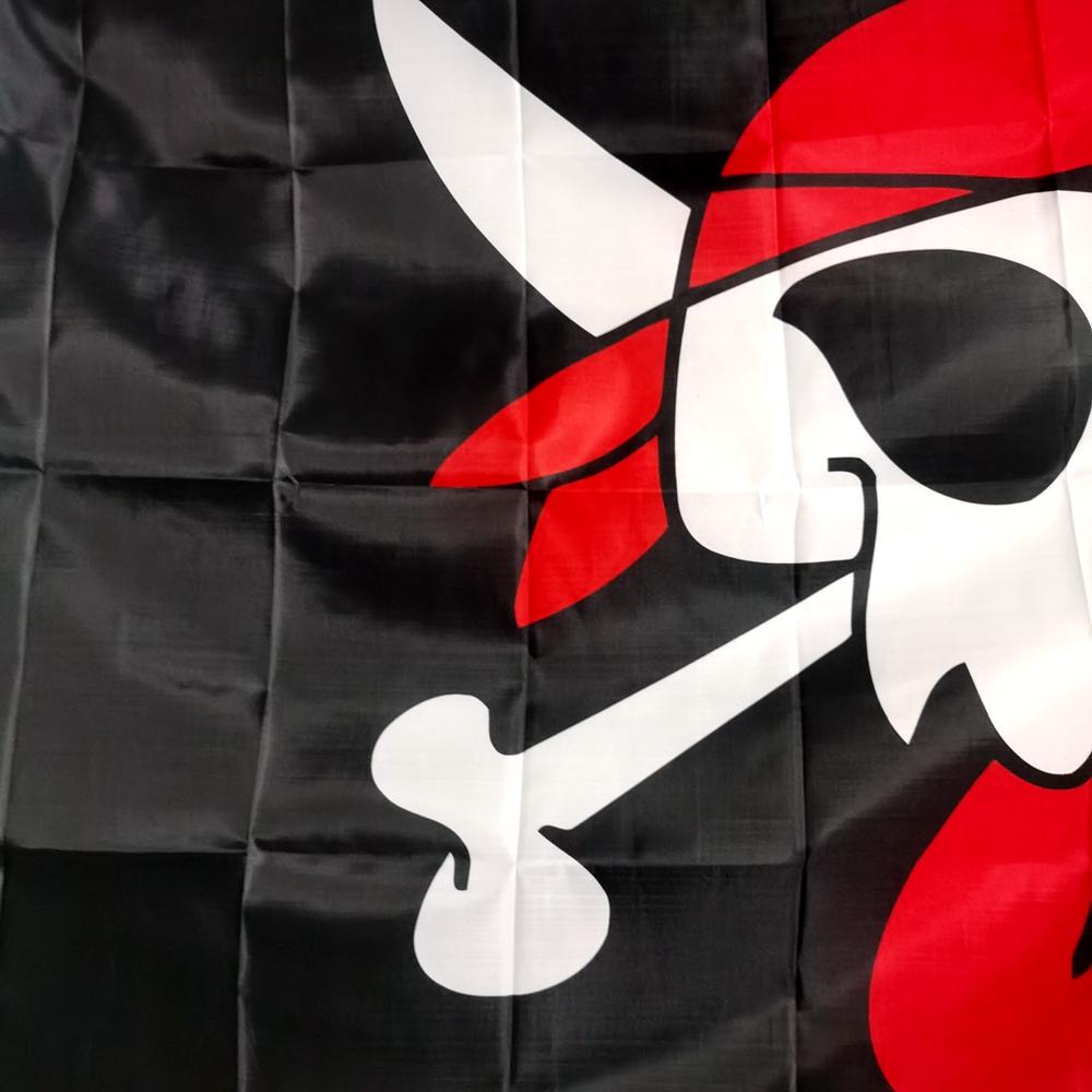 Jolly Roger Pirate Flag 90x150cm Red Skull Crossbones Polyester Flag Nautical Decor for Boat Party Halloween Outdoor Home Decor