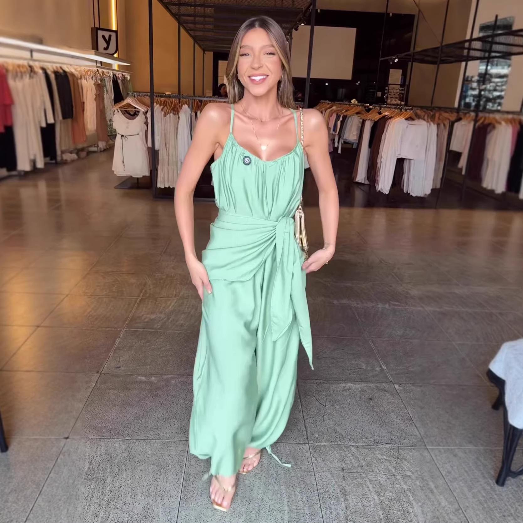 

2026 Elegant Women s Sleeveless Spaghetti Strap Jumpsuit - Solid Color, Long Style, Sexy and Casual L