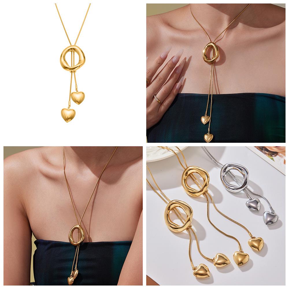 Qiong Yao Long Irregular Circle Heart Tassel Sweater Chain Fashionable Stainless Steel Necklace
