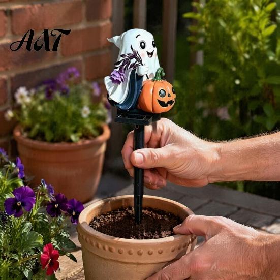 Outdoor Halloween Yard Decorations Solar Ghost Pumpkin Stake Light, LED Auto Light Sensor Garden Lamp, Waterproof Decorative Pathway Ground Lights for