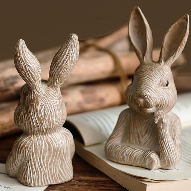 Permanent fashion Resin Rabbit Statues Set Of 2 For Porch Garden And reception Area Embellishing