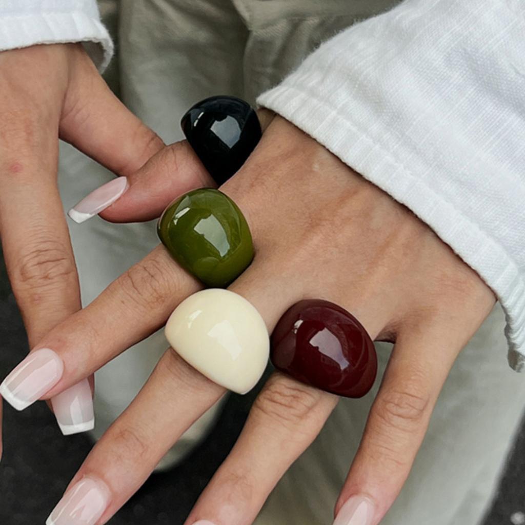 SHIXIN 4 Styles Vintage Chunky Resin Acrylic Large Wide Rings for Women Punk Smooth Surface Geometry Irregular Knuckle Ring New