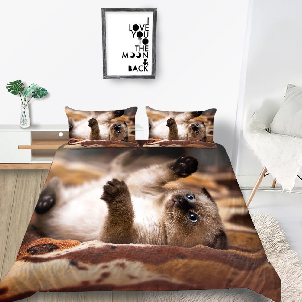 Cat Duvet Cover Set King Size Microfiber Cute Animal Print Girl Teen Kid Comforter Cover Lovely Kitty Series Pattern Bedding Set