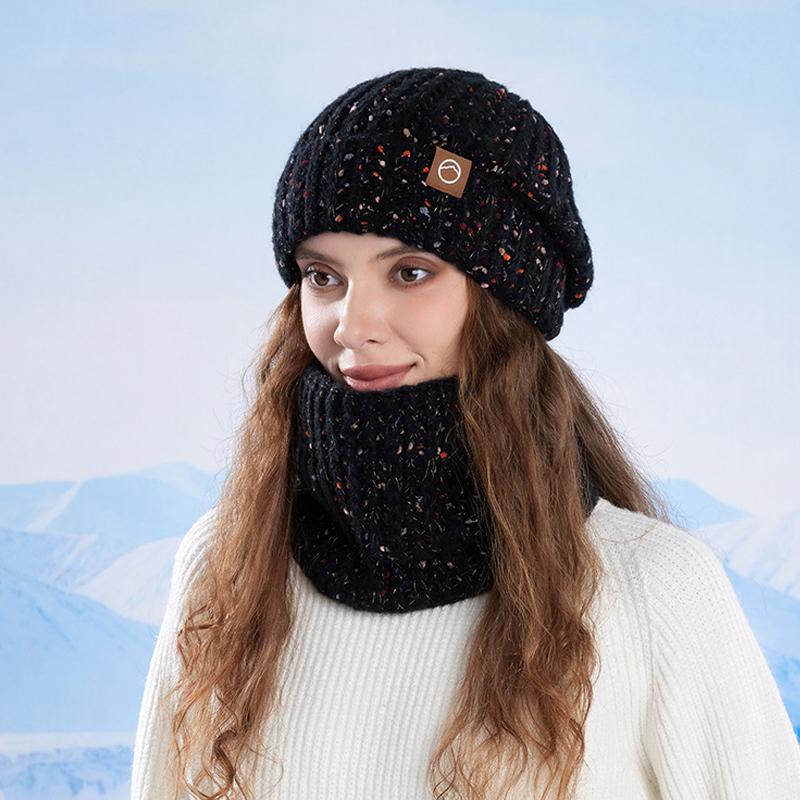Winter Hat Scarf Set Women's Outdoor Velvet Warm Knitted Hat Ear Protection Head Wool Hat