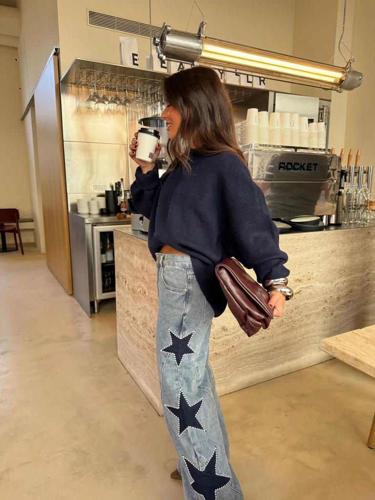 Women's New Fashion Casual Five-Point Star Loose Straight Jeans Pants 