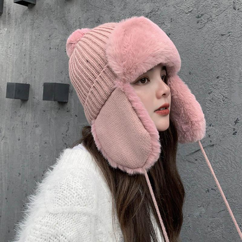 Lei Feng lue dame vinter ull trend plus fleece strikket lue varm og søt og søt ørepropper Kald ull lue