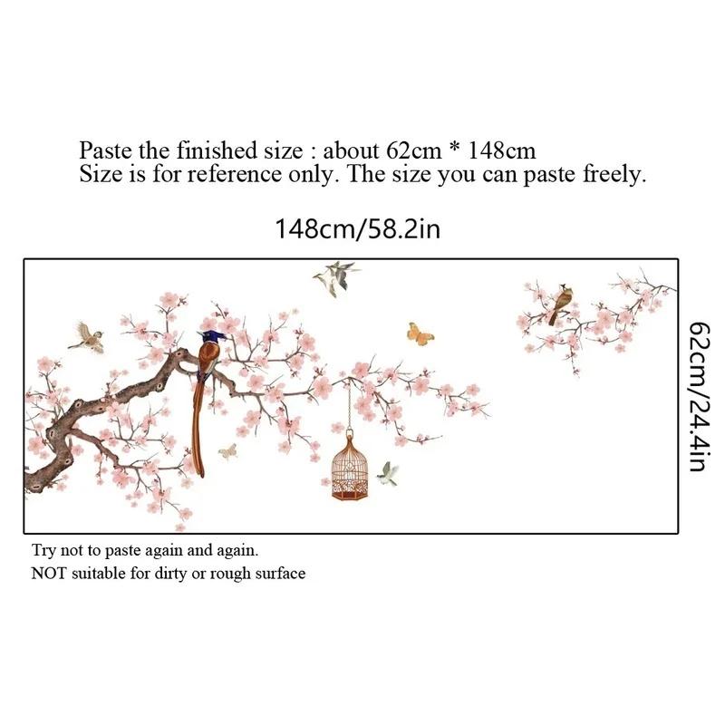 Stil chinezesc Floare Păsări Ilustrație Autocol de perete Camera de zi Canapea Fundal Decor Decals Tapet Autocolante de decorare a casei