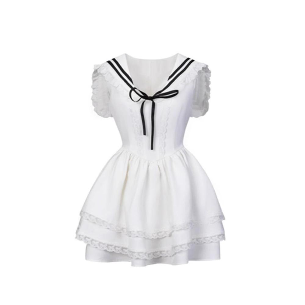 Mädchenhafter Stil Comic High Art Student Sommer Vitalität Marineakademie Stil Ärmellos Süßes Mädchen Dating Täglich Puffiger Rock