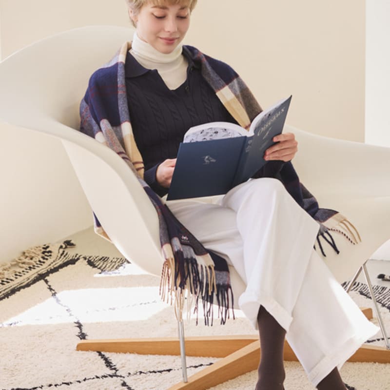 ABRAHAM MOON Merino Wool Shawl 70cm - Semi-Green Navy