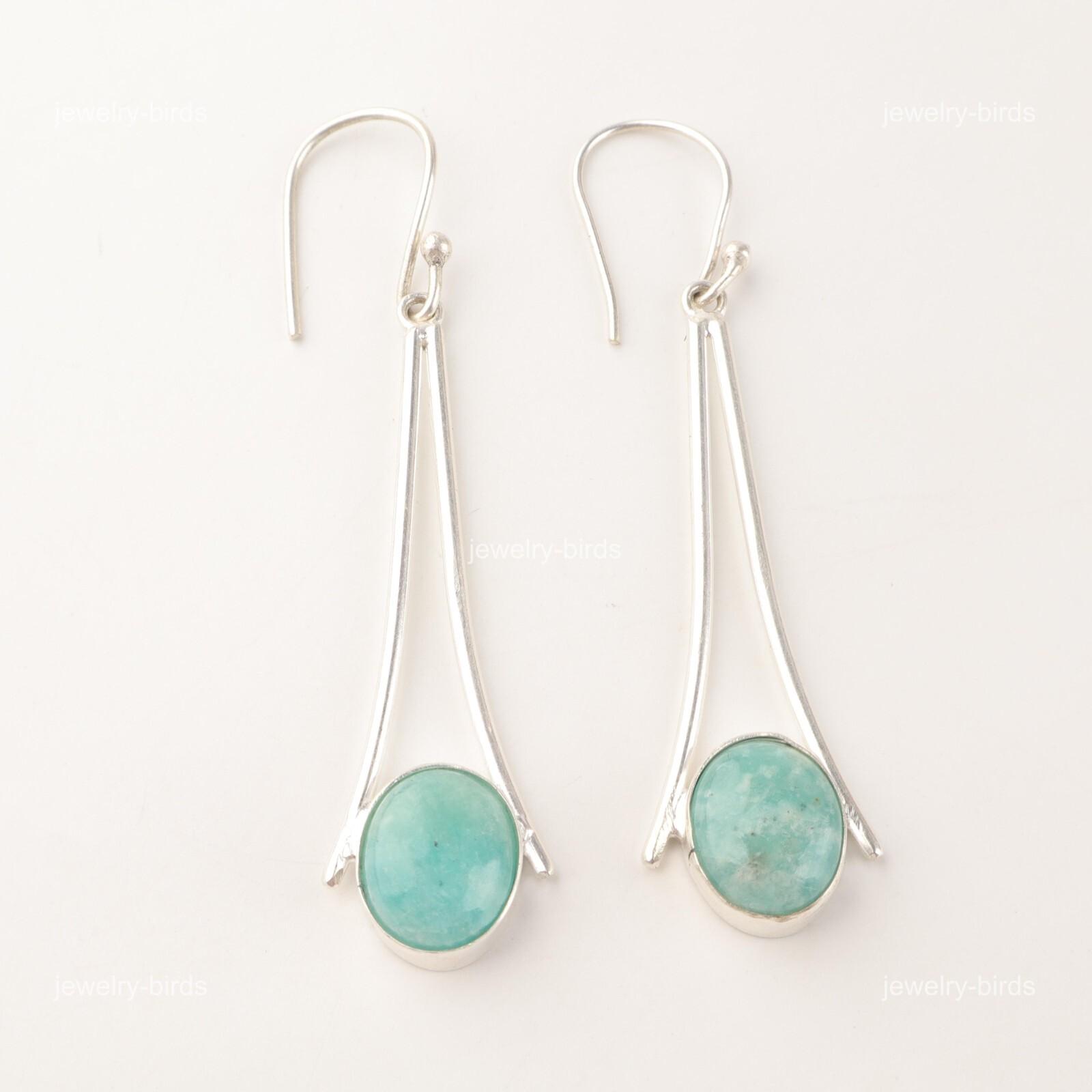 

Сердечная чакра Амазонит Камень Стерлинговое серебро Этнические висячие серьги-капли Ювелирные изделия EE-136-27