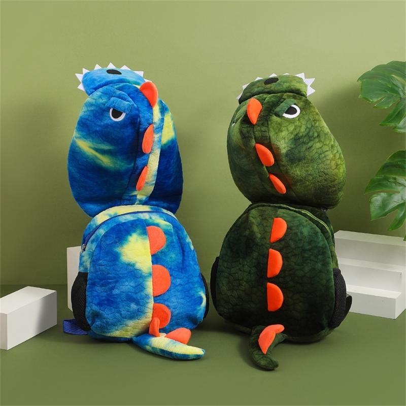 Children's Plush Backpack with Removable Hood Fun Dinosaur Theme Children's Toy School Bag for Preschool or Short Trip