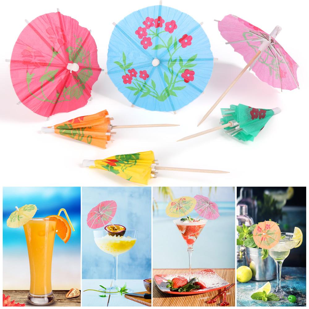 24Pcs Paper Drink Cocktail Parasols Umbrellas Luau Sticks Tropical Hawaiian Party Wedding Paper Umbrella Decor Bar Supplies