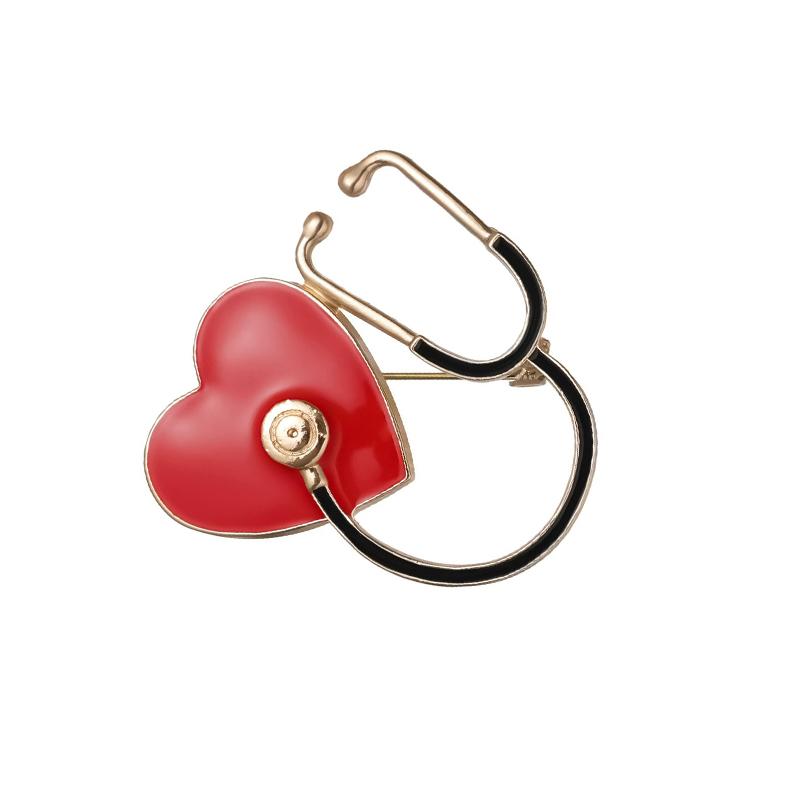 New Creative Stethoscope Enamel Clothing Pins for Women Red Heart Black Tube Women's Brooches Fashion Jewelry Suit Accessories
