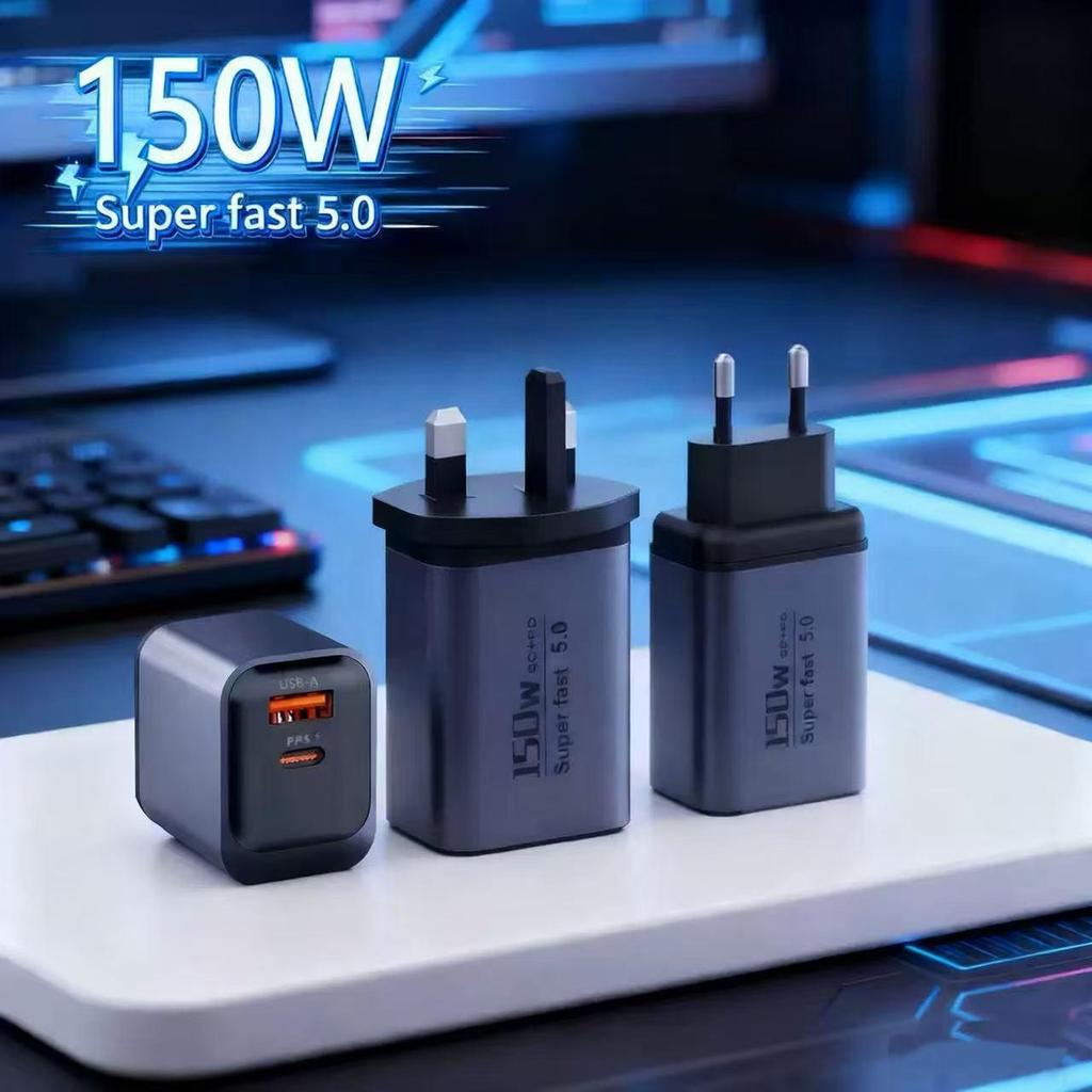 150W Dual Port USB & Type-C Charger, PD 22.5W Fast Charging Adapter