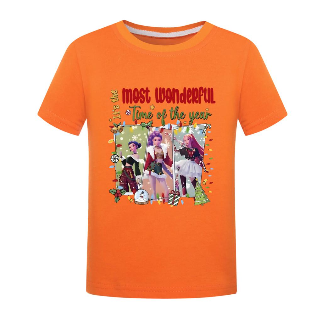 

5096 Kids Girls Boys Christmas New Year Rumi Mira Zoey Print Casual Cotton Short Sleeves T-Shirt 170cm помаранчевий