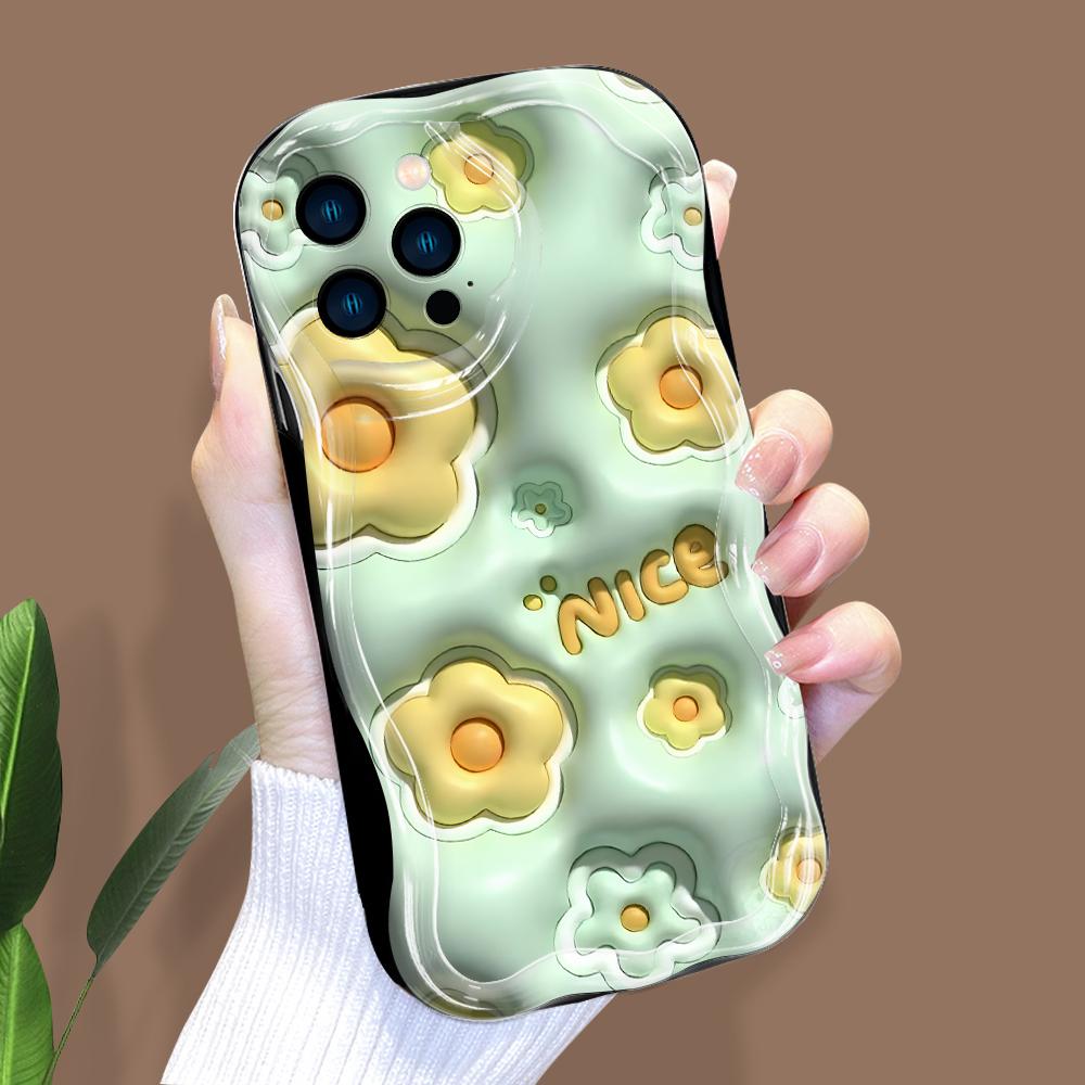 Kreslený vzor krémová textura pouzdro vlnitý okraj měkký silikonový kryt pouzdro na telefon pro iPhone Samsung Huawei Honor Xiaomi Redmi Infinix Tecno