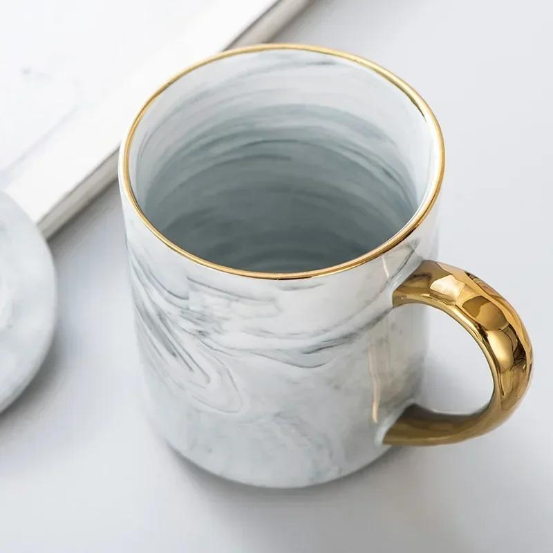 400ml Nordic Ins Style Ceramic Mug Household Marbled Gold Rim Coffee Cup Breakfast Oatmeal Milk Tea Cup Couple Gifts Drinkware