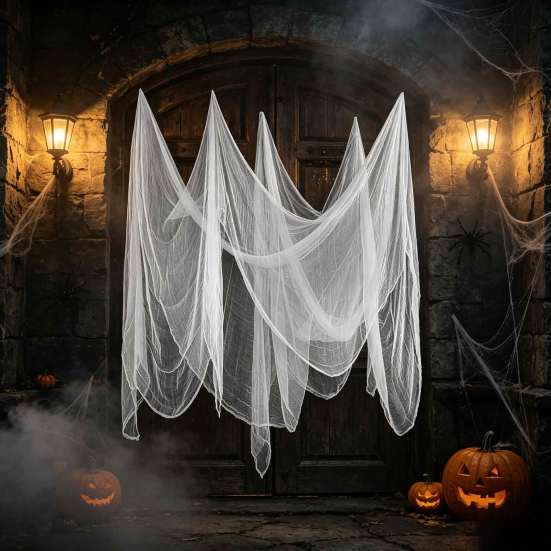 Horror Scene Setting Halloween Coarse Mesh Gauze Fabric, Polyester Cotton Decor for Haunted Holiday Party Supplies House, Spooky DIY Decoration,